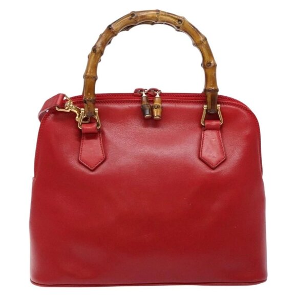 GUCCI Bamboo Hand Bag Leather 2way Red Gold Auth gh613 - Picture 10 of 16